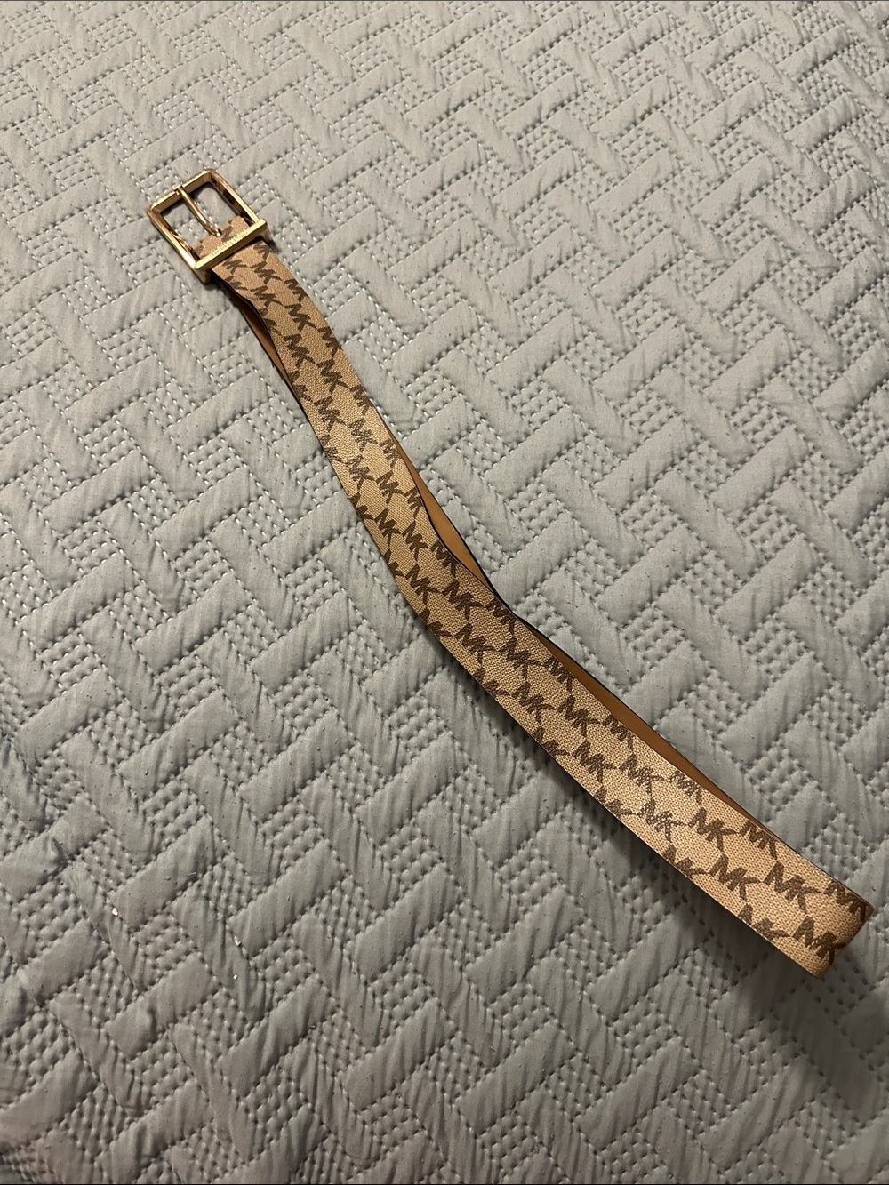 Michael Kors Brown/Tan Signature MK Monogram Belt with Gold Buckle